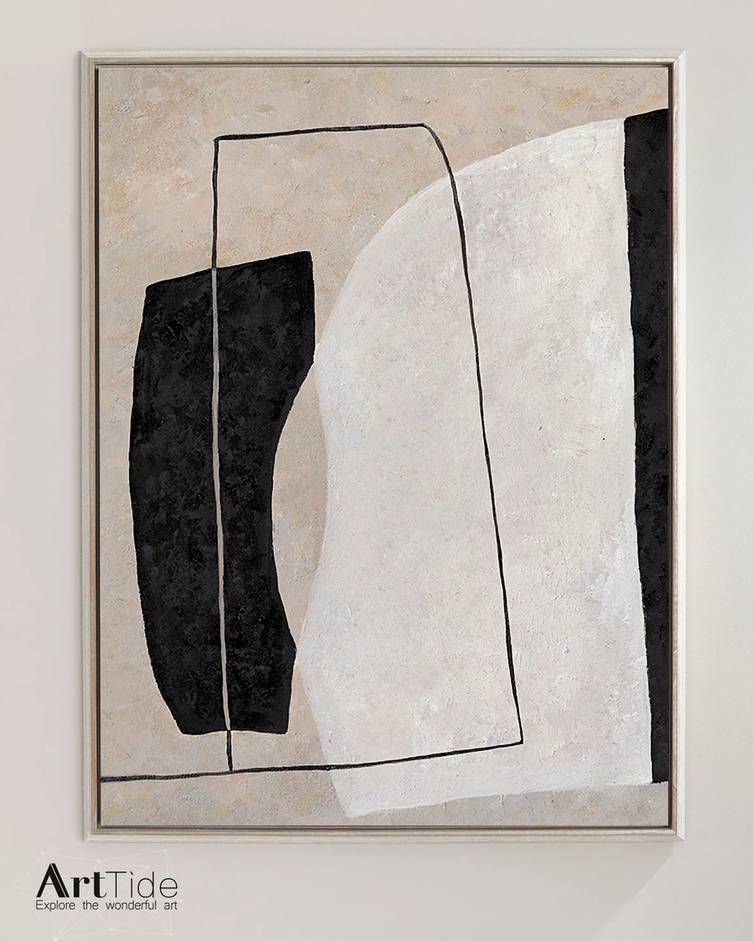 Black Hand-painted Neutral Contemporary Modern Abstract Canvas Artwork FB42D